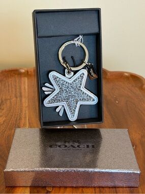 Coach Star Canyon Glitter Silver and Gunmetal Key Fob NIB F64350